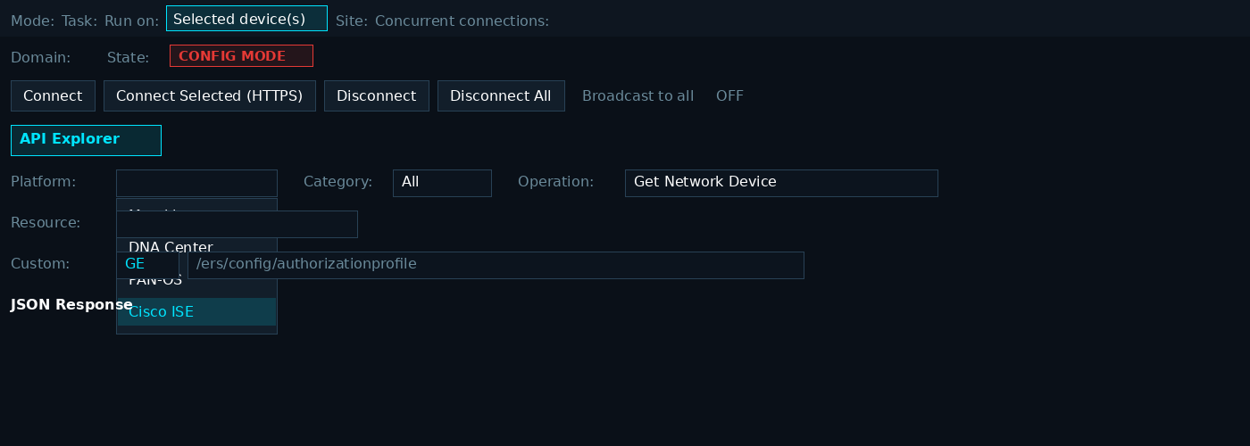 API Explorer - platform selection